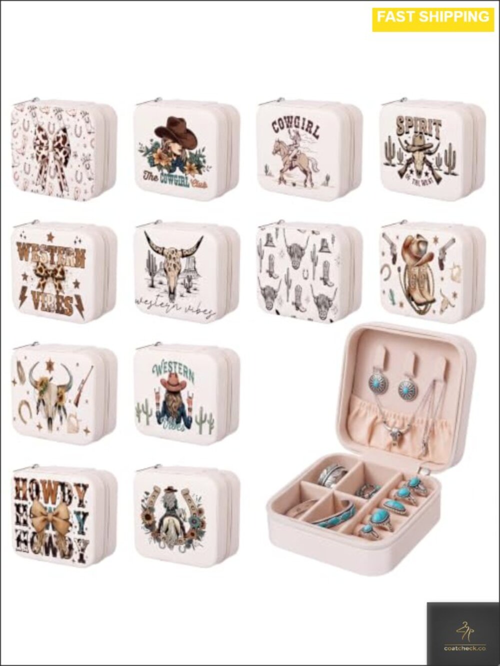 12 Pack Western Jewelry Box Travel Case Leather Cowgirl Gift Set